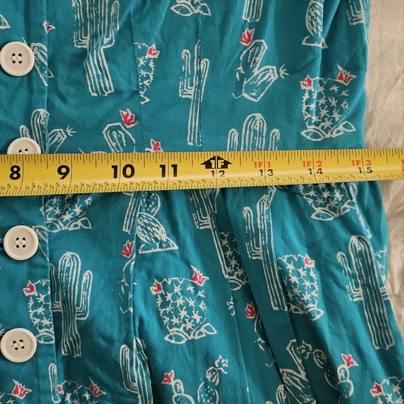 Emily and Fin turquoise cactus sleeveless button down dress with pockets (M) - Picture 6 of 9